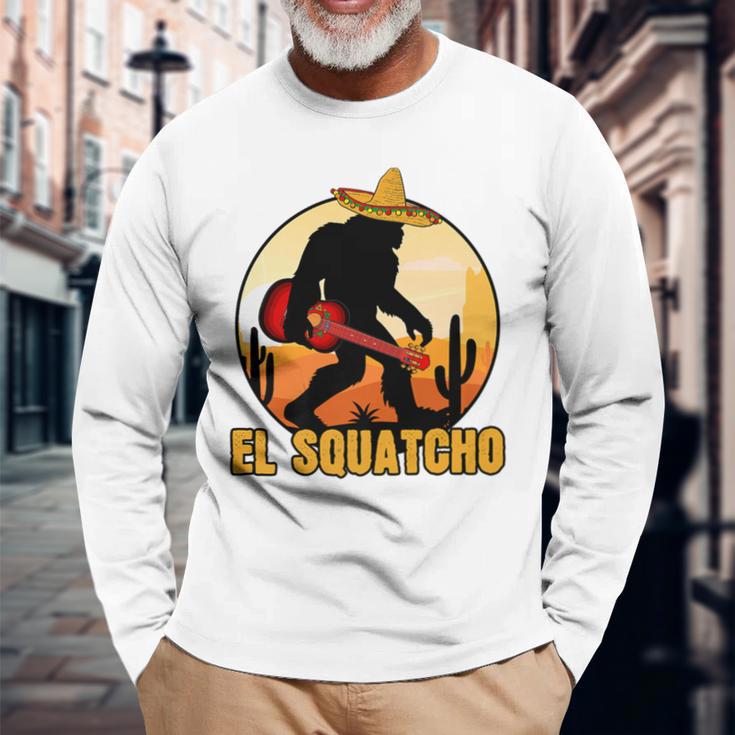 Mexican Sasquatch Meme Bigfoot Musician El Squatcho Long Sleeve T-Shirt Gifts for Old Men