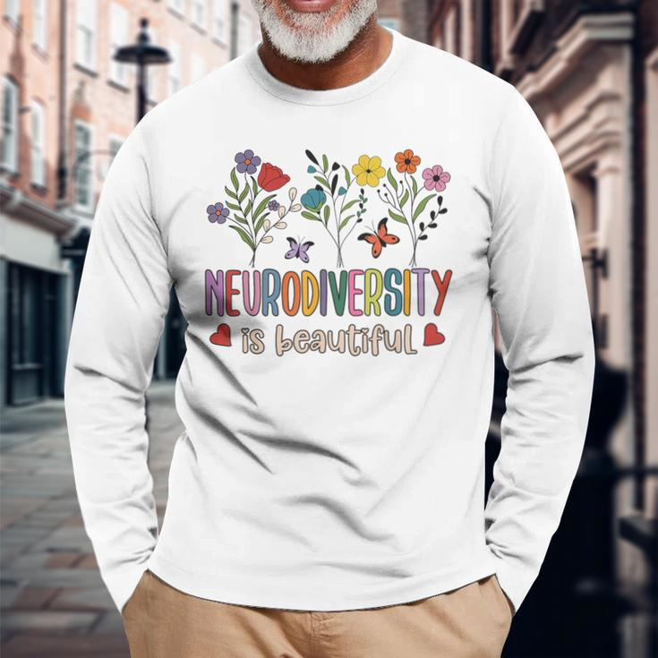Neurodiversity Is Beautiful Autism Awareness Flowers Vintage Long Sleeve T-Shirt Gifts for Old Men