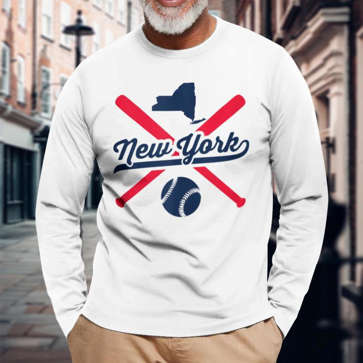 New York Baseball Vintage State Pride Love City Red Long Sleeve T-Shirt Gifts for Old Men