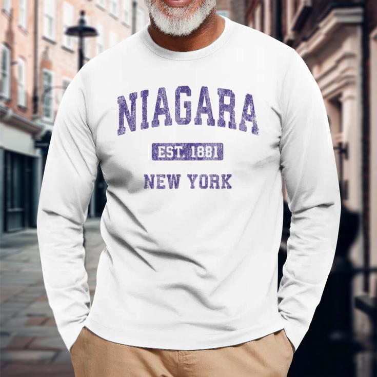 Niagara New York Ny Vintage Athletic Sports Long Sleeve T-Shirt Gifts for Old Men