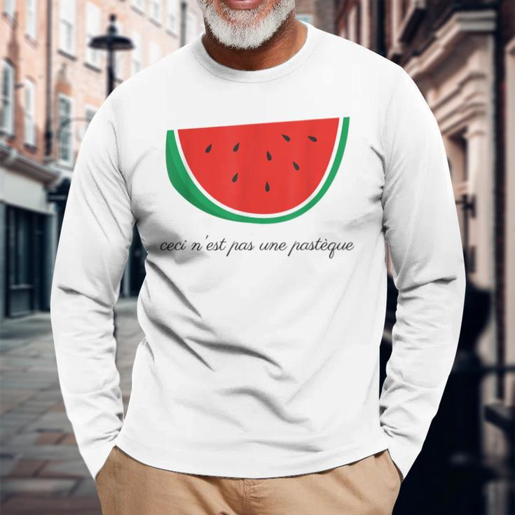 This Is Not A Watermelon Palestine Flag French Version Long Sleeve T-Shirt Gifts for Old Men