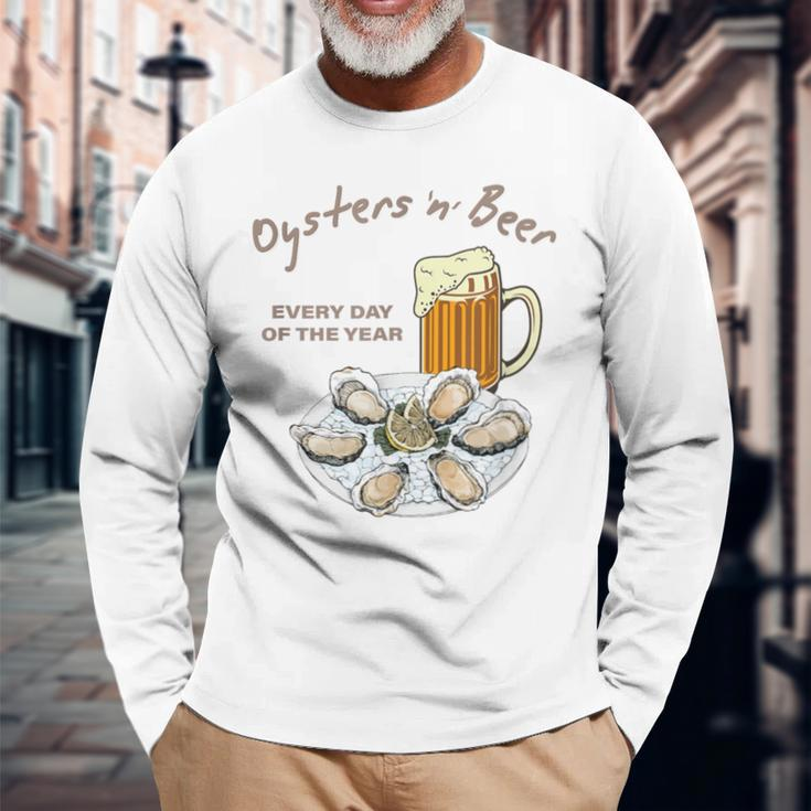 Oysters And Beer Every Day Of The Year Oyster Shucker Long Sleeve T-Shirt Gifts for Old Men