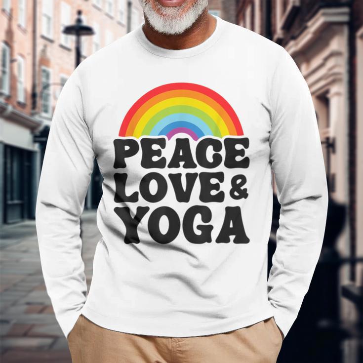 Peace Love & Yoga Regenbogen Hippie Retro Yoga Langarmshirts Geschenke für alte Männer