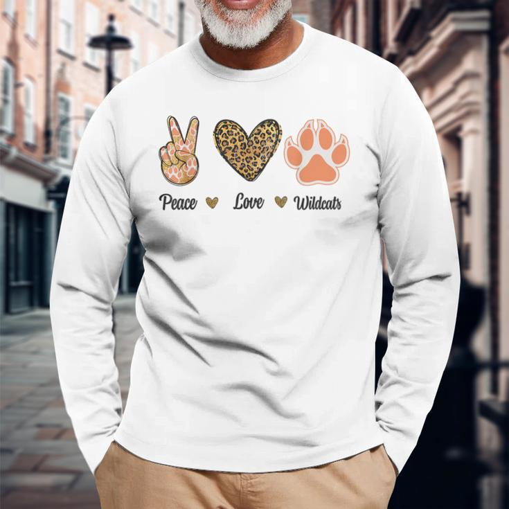 Peace Love Wildcats Leopard Wild Cats Animals Lovers Men Long Sleeve T-Shirt Gifts for Old Men