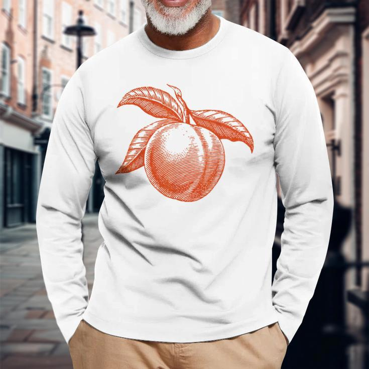 Peach Fruit Vintage Graphic Peach Long Sleeve T-Shirt Gifts for Old Men