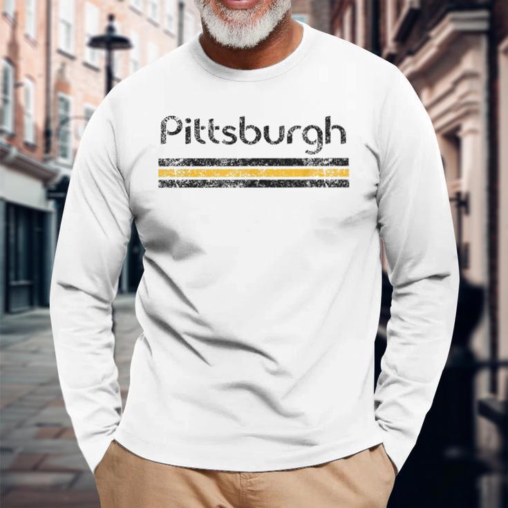 Pittsburgh Pennsylvania Retro Vintage Weathered Throwback Long Sleeve T-Shirt Gifts for Old Men