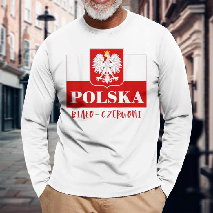 Polska Bialo-Czerwoni Polnische Flagge Polnisches Emblem Weißer Adler Langarmshirts Geschenke für alte Männer