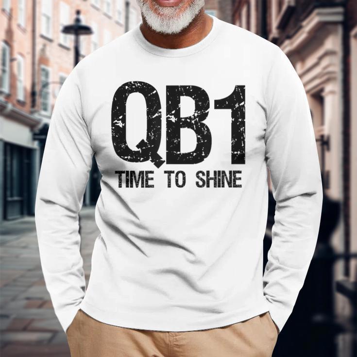 Qb1 Football Team Starting Quarterback Long Sleeve T-Shirt Gifts for Old Men