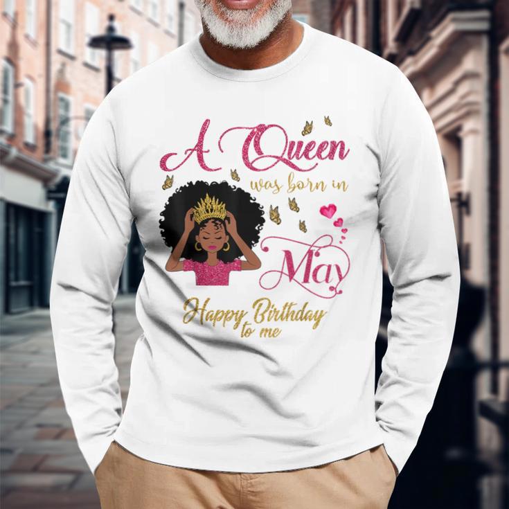 A Queen Was Born In May Black Queen Long Sleeve T-Shirt Gifts for Old Men