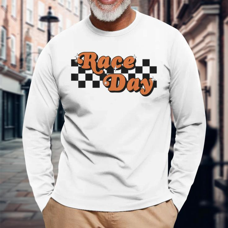 Race Day Checkered Flag Racing Driver Cheer Mama Long Sleeve T-Shirt Gifts for Old Men