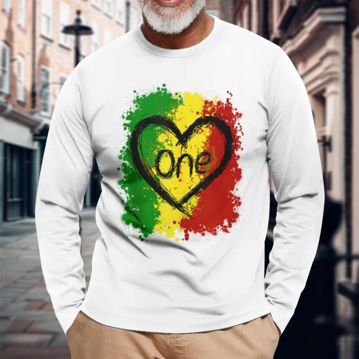 Reggae Heart One Love Rasta Reggae Music Jamaica Vacation Long Sleeve T-Shirt Gifts for Old Men