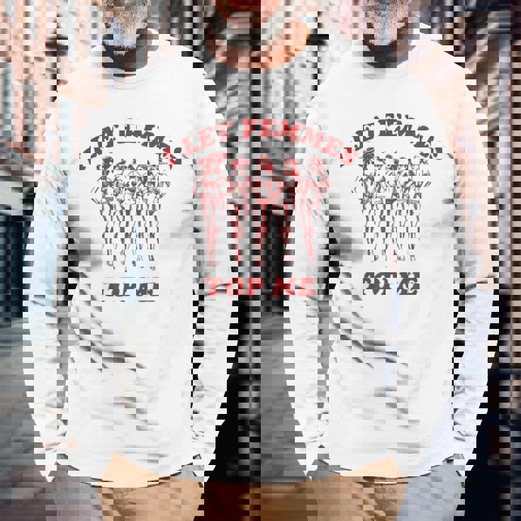 Retro I Let Femmes Top Me Bi Transgender Lgbt Pride Long Sleeve T-Shirt Gifts for Old Men