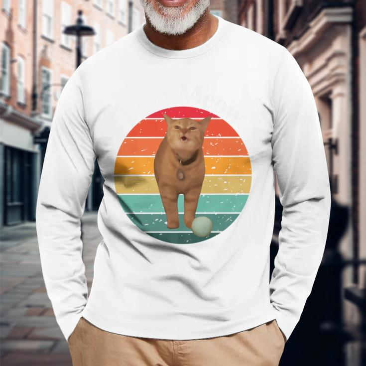 Retro I Go Meow Cat Singing Meme Long Sleeve T-Shirt Gifts for Old Men