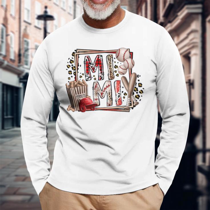 Retro Leopard Baseball Mimi Baseball Lover Long Sleeve T-Shirt Gifts for Old Men