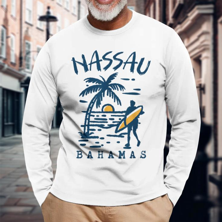 Retro Nassau Bahamas Trip Bahamas Vacation Beach Sunset Long Sleeve T-Shirt Gifts for Old Men