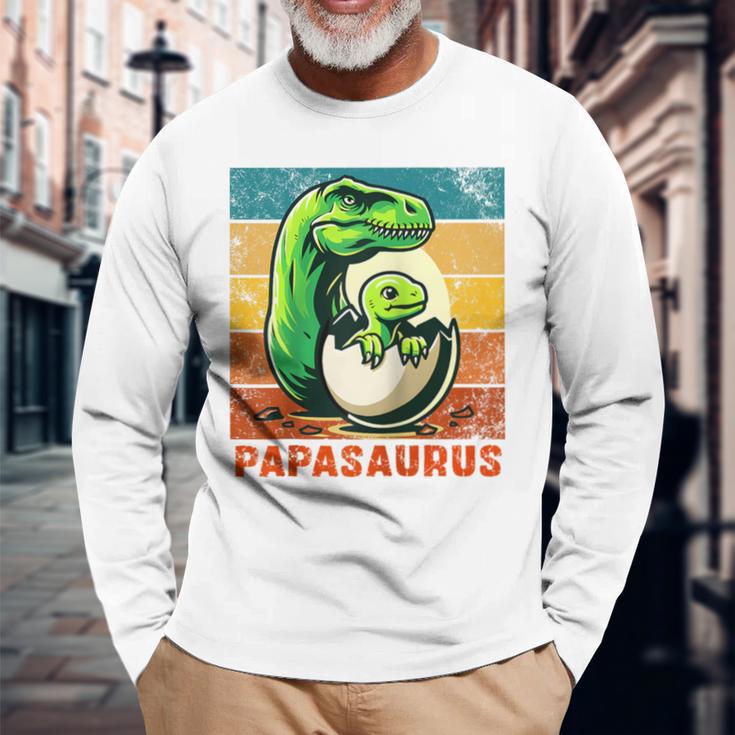 Retro Papasaurusatertag Bester Papa T-Rex Papa Dinosaur Raglan Langarmshirts Geschenke für alte Männer