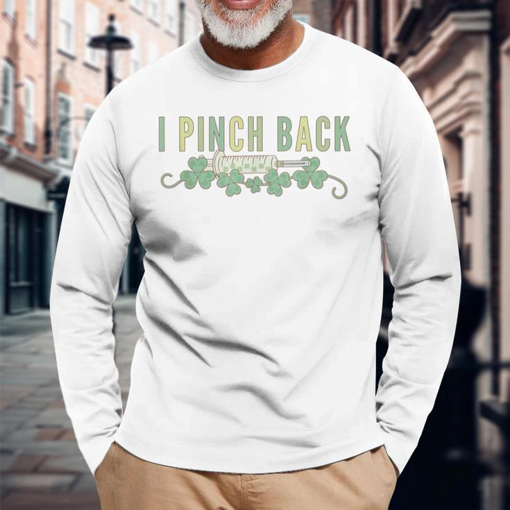 Retro I Pinch Back Aesthetic Injector St Pattys Day Botox Long Sleeve T-Shirt Gifts for Old Men