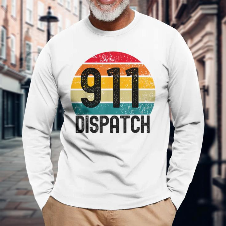 Retro Vintage 911 Dispatcher Ems Fire Dispatch Long Sleeve T-Shirt Gifts for Old Men