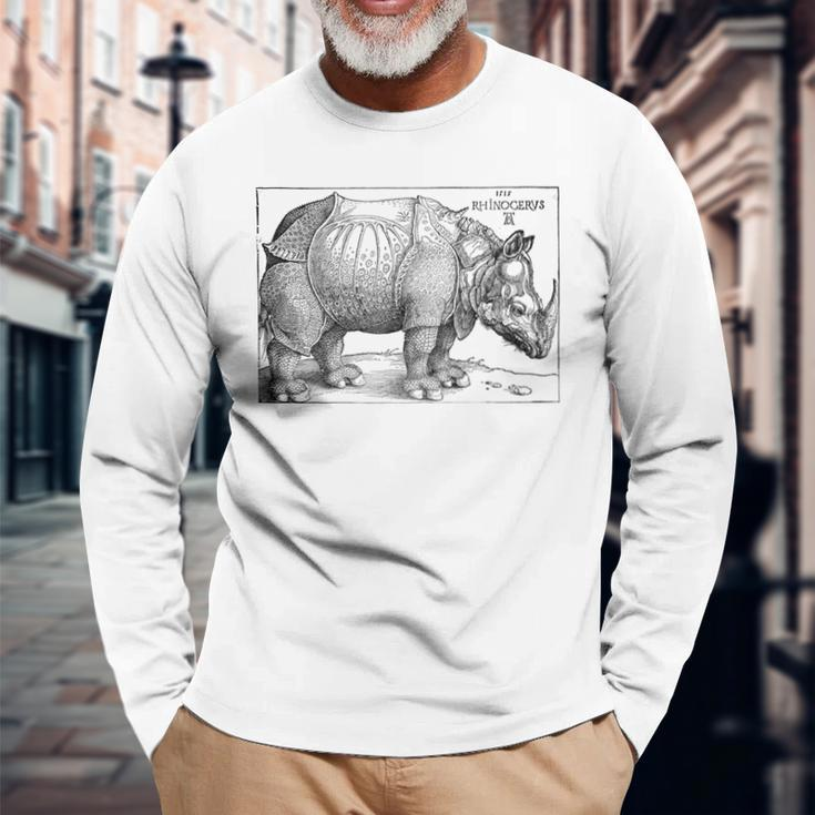 Rhinoceros Albrecht Durer Vintage Illustration Engraving Langarmshirts Geschenke für alte Männer