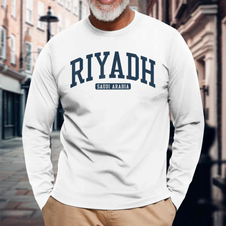 Riyadh Saudi Arabia College University Style Navy Long Sleeve T-Shirt Gifts for Old Men