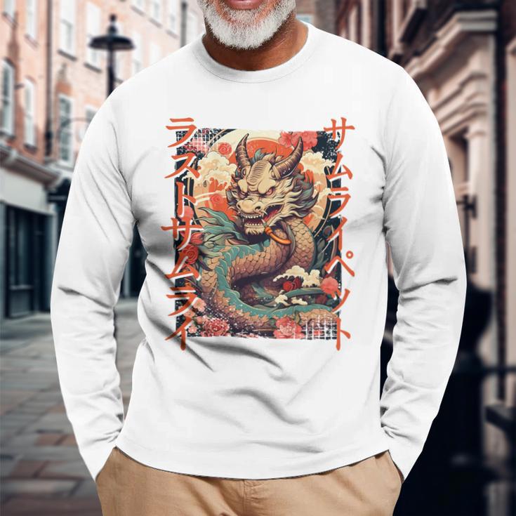 Rückenprint Samurai-Drachenkrieger Japanischer Ninja Kawaii Langarmshirts Geschenke für alte Männer