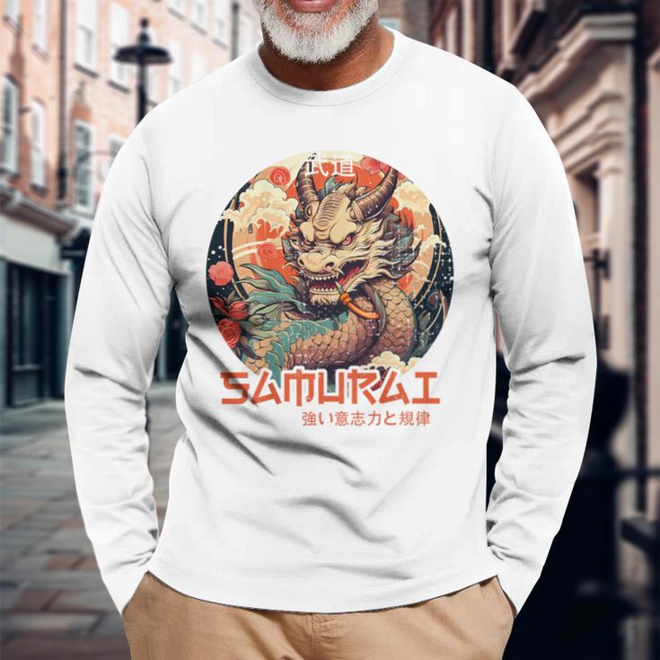 Rückenprint Samurai-Drachenkrieger Japanischer Ninja Kawaii Langarmshirts Geschenke für alte Männer