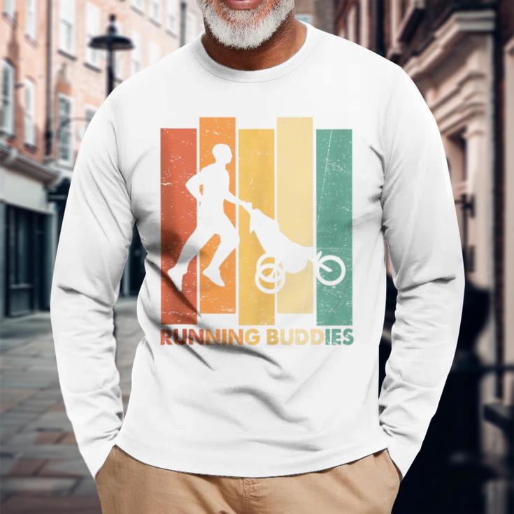 Running Buddies Buggy Baby Stroller Dad Vintage Runner Long Sleeve T-Shirt Gifts for Old Men