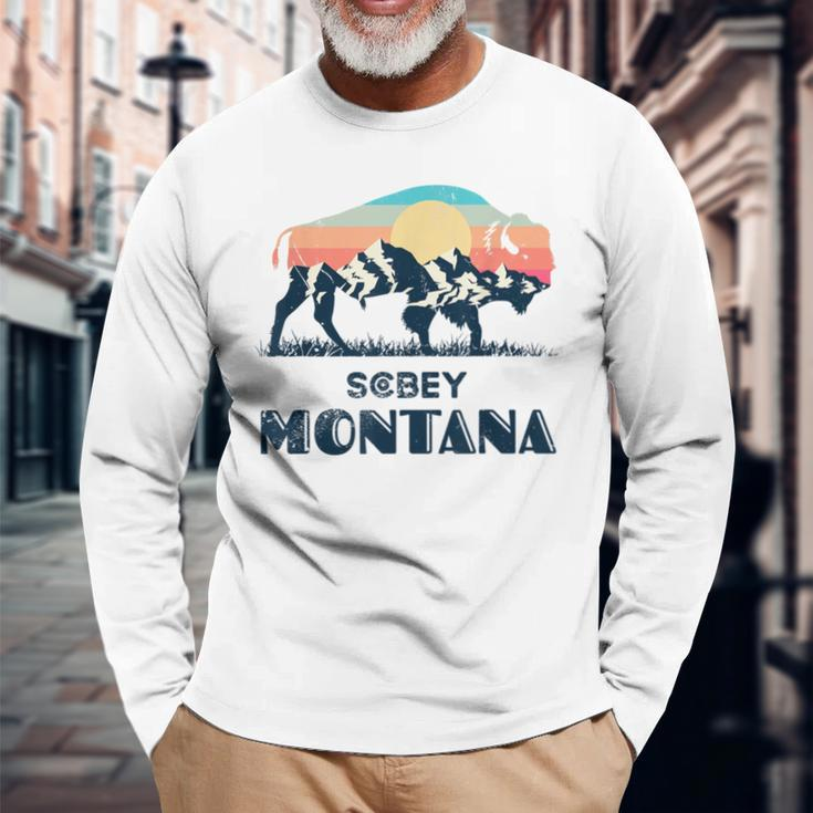 Scobey Montana Vintage Hiking Bison Nature Long Sleeve T-Shirt Gifts for Old Men
