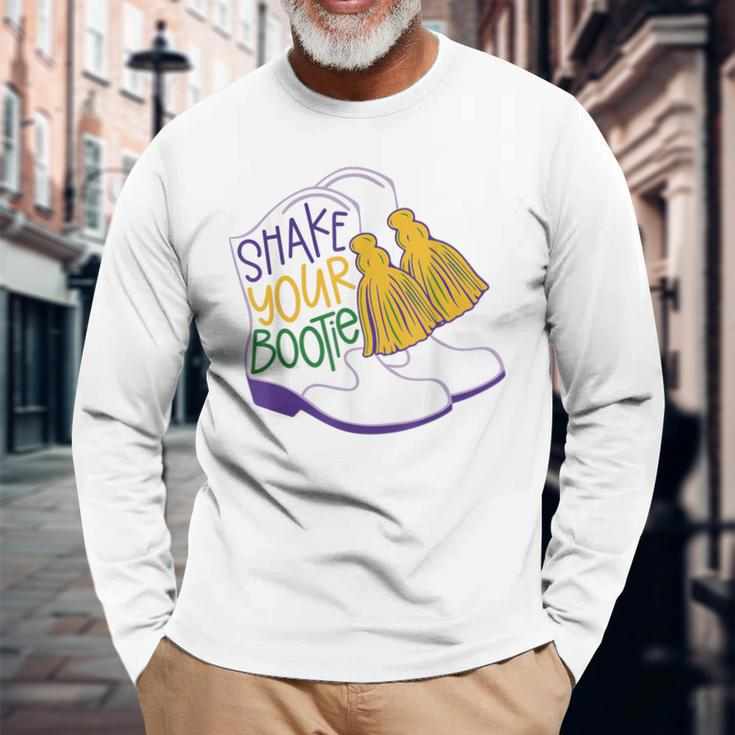 Shake Your Bootie Mardi Gras Bead Boot Carnival Celebration Long Sleeve T-Shirt Gifts for Old Men