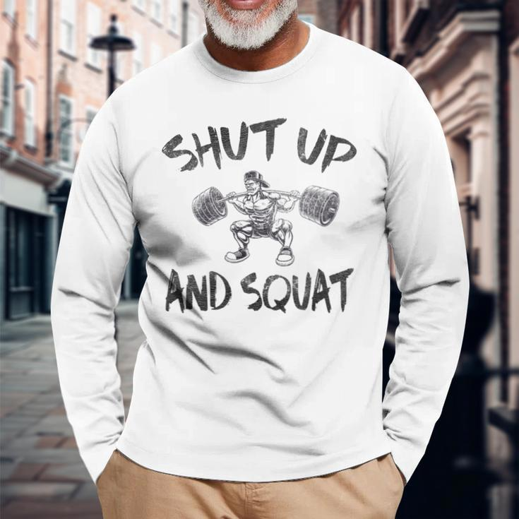 Shut Up And Squat Vintage Leg Day Long Sleeve T-Shirt Gifts for Old Men