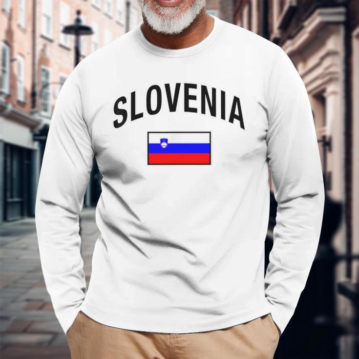 Slovenia Flag Slovenia Proud Slovenia Gray Langarmshirts Geschenke für alte Männer