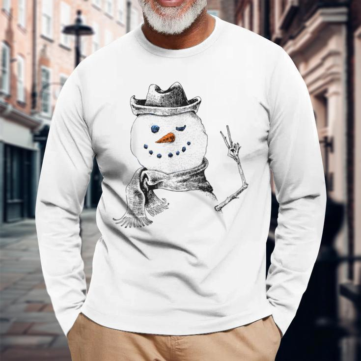 Snowman Peace Sign Christmas Snow Frosty Winter Xmas Long Sleeve T-Shirt Gifts for Old Men