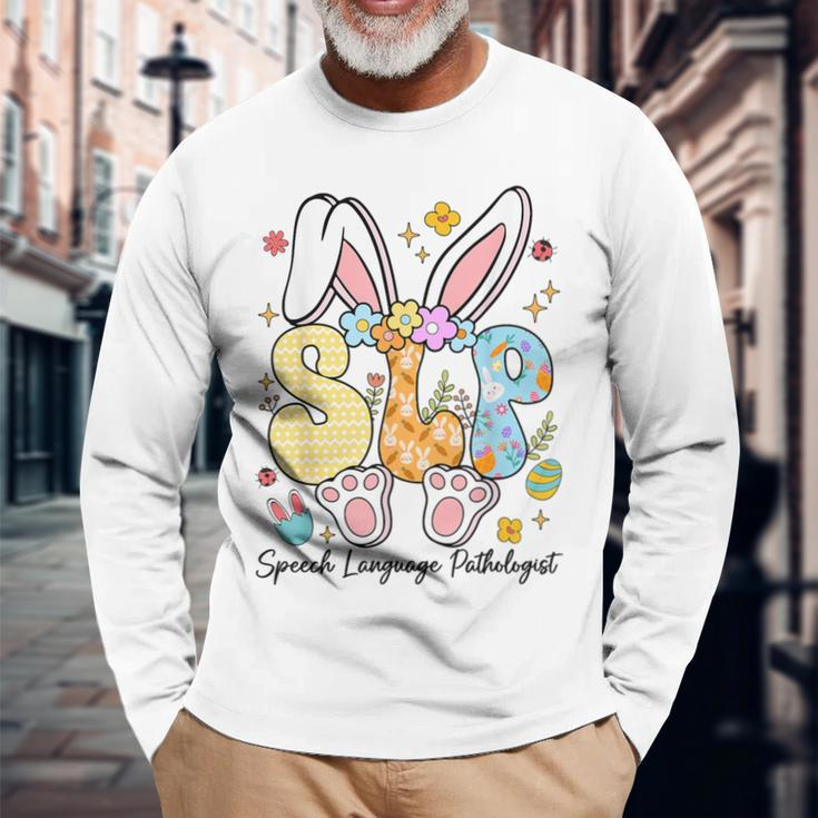 Speech Language Pathologist Bunny Bunnies Happy Easter Slp Long Sleeve T-Shirt Gifts for Old Men