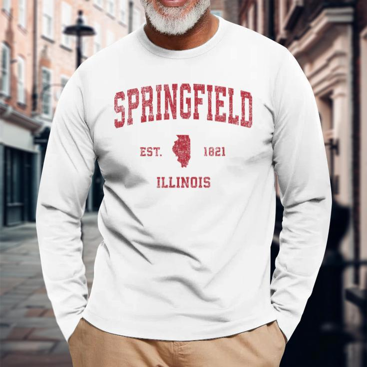 Springfield Illinois Il Vintage Sports Red Print Long Sleeve T-Shirt Gifts for Old Men