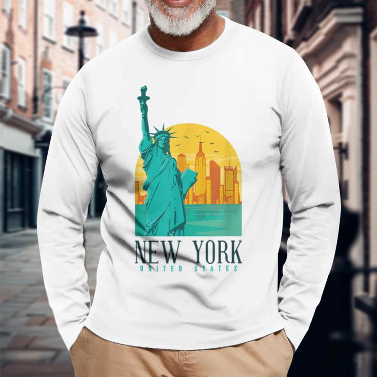 Statue Of Liberty Retro Vintage New York City Nyc Ny Long Sleeve T-Shirt Gifts for Old Men