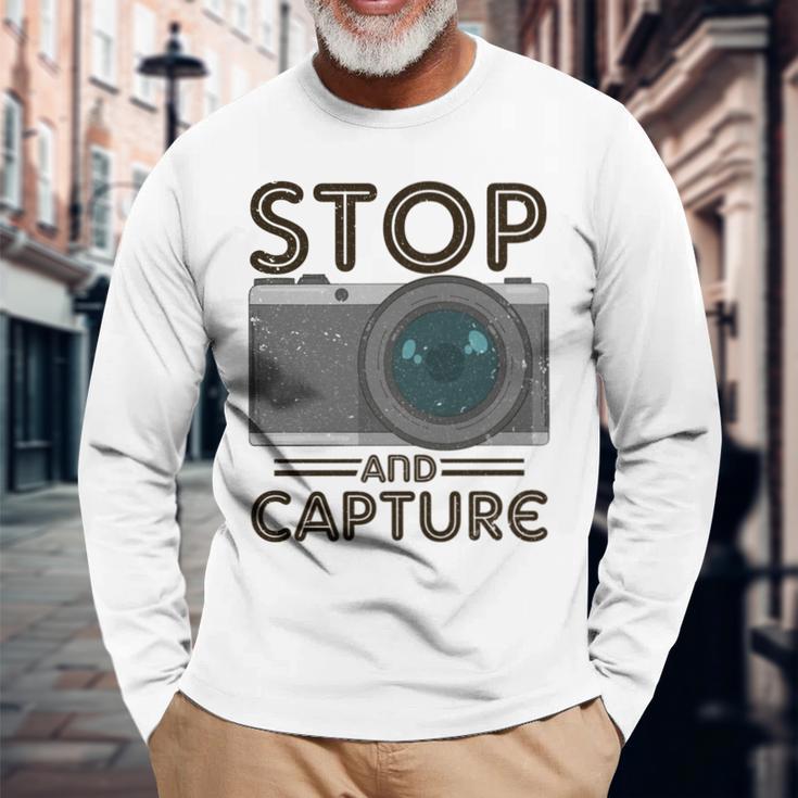 Stop And Capture Fotografen Lustige Fotografie Langarmshirts Geschenke für alte Männer