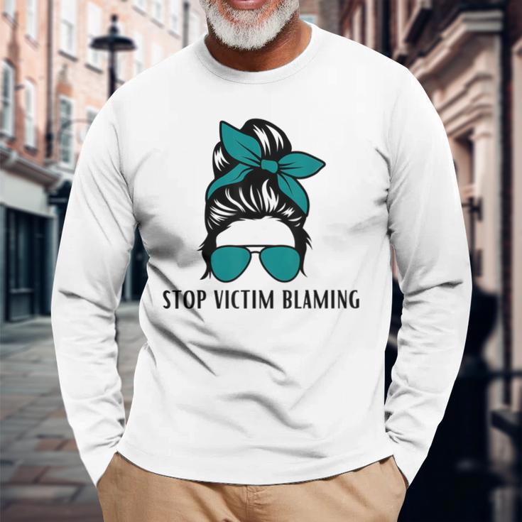 Stop Victim Blaming Sexual Assault Awareness Month Long Sleeve T-Shirt Gifts for Old Men