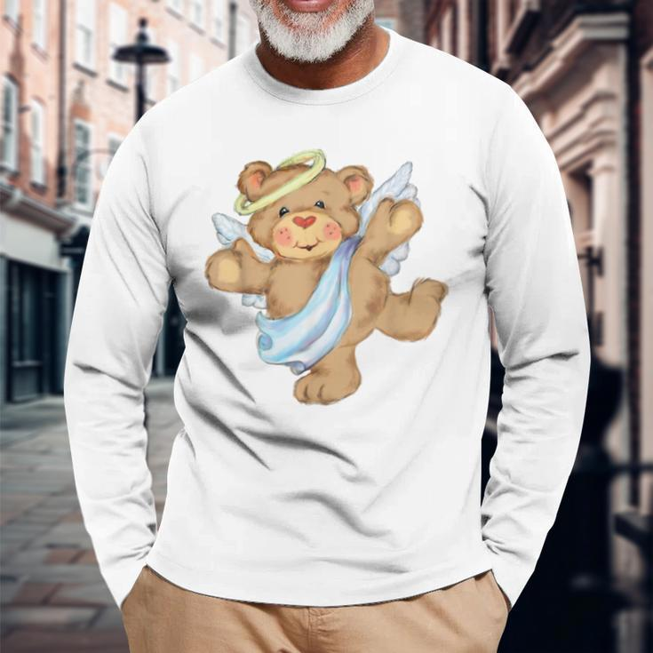 Stuffed Animal Angel Teddy Bear Cute White Long Sleeve T-Shirt Gifts for Old Men