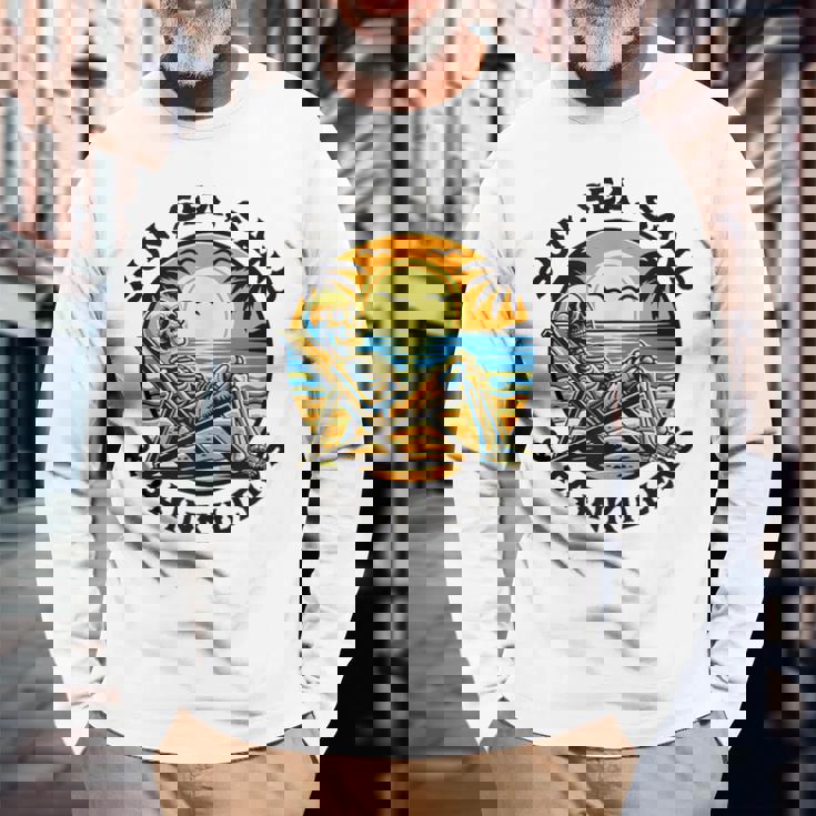 Sun Sea San Painkillers Chronic Pain Illness Spoonie Humour Long Sleeve T-Shirt Gifts for Old Men