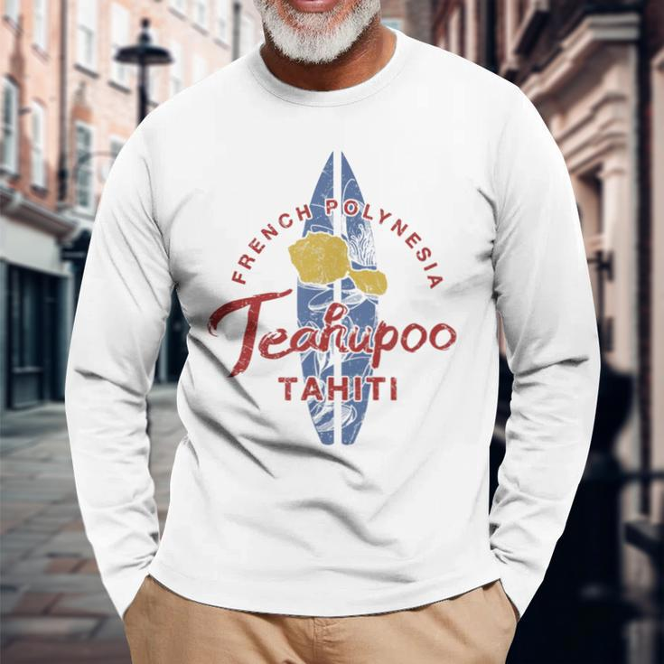 Tahiti Teahupoo Surfing French Polynesian Vintage Long Sleeve T-Shirt Gifts for Old Men