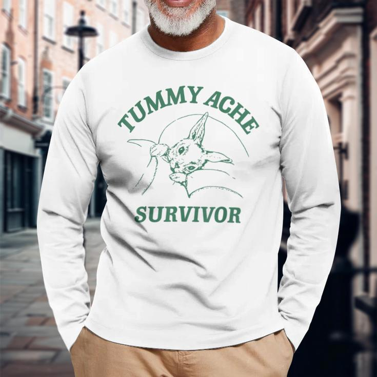 Tummy Ache Survivor Rabbit Meme Bunny Lover Long Sleeve T-Shirt Gifts for Old Men