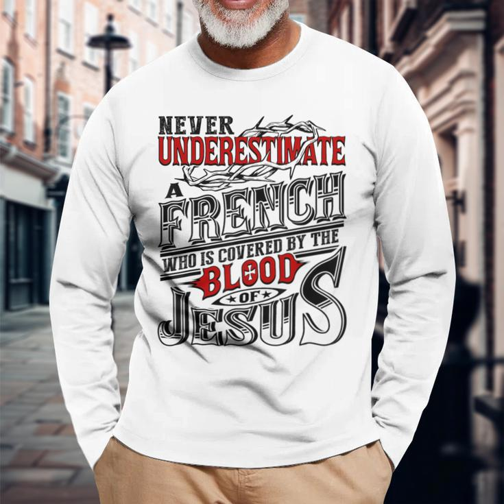 Never Underestimate French Family Name Long Sleeve T-Shirt Gifts for Old Men