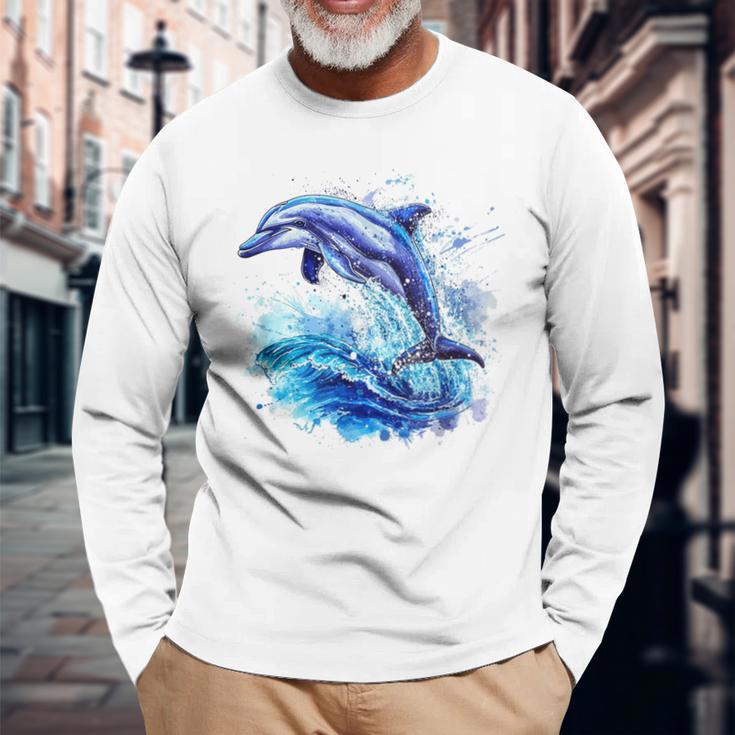 Underwater World With Dolphin Langarmshirts Geschenke für alte Männer