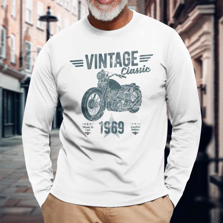 Vintage Born 1969 Birthday Classic Retro Motorbike Long Sleeve T-Shirt Gifts for Old Men