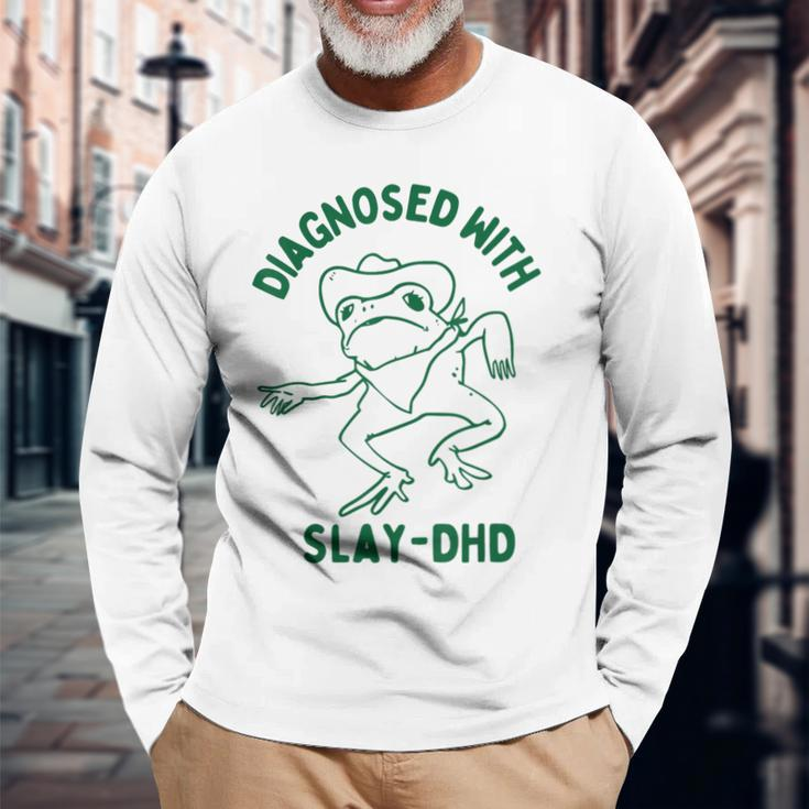 Vintage Retro Frog Diagnosed With Slay Dhd Present I Long Sleeve T-Shirt Gifts for Old Men