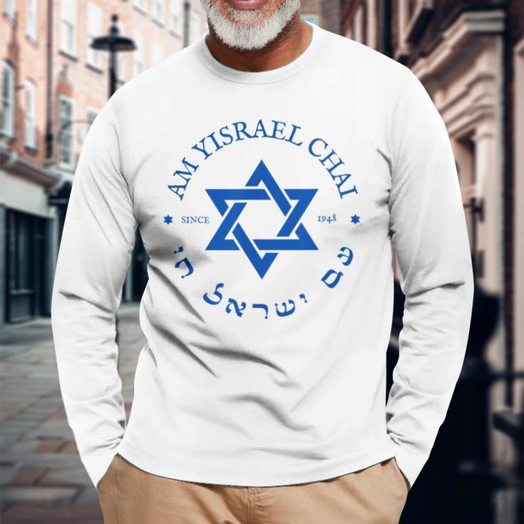 Am Yisrael Chai 1948 Hebrew Israel Jewish Star Of David Idf Long Sleeve T-Shirt Gifts for Old Men