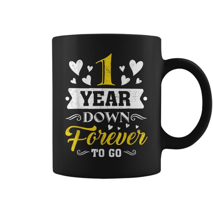 1 Year Down Forever To Go 1St Wedding Anniversary Couples Coffee Mug