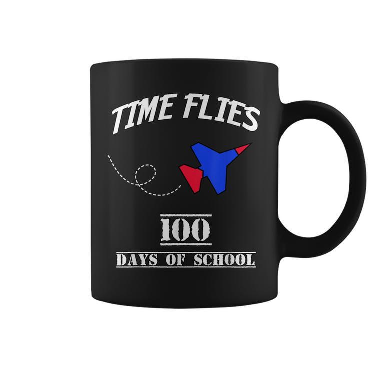 100 Days Of School Time Flies Jet Plane Coffee Mug