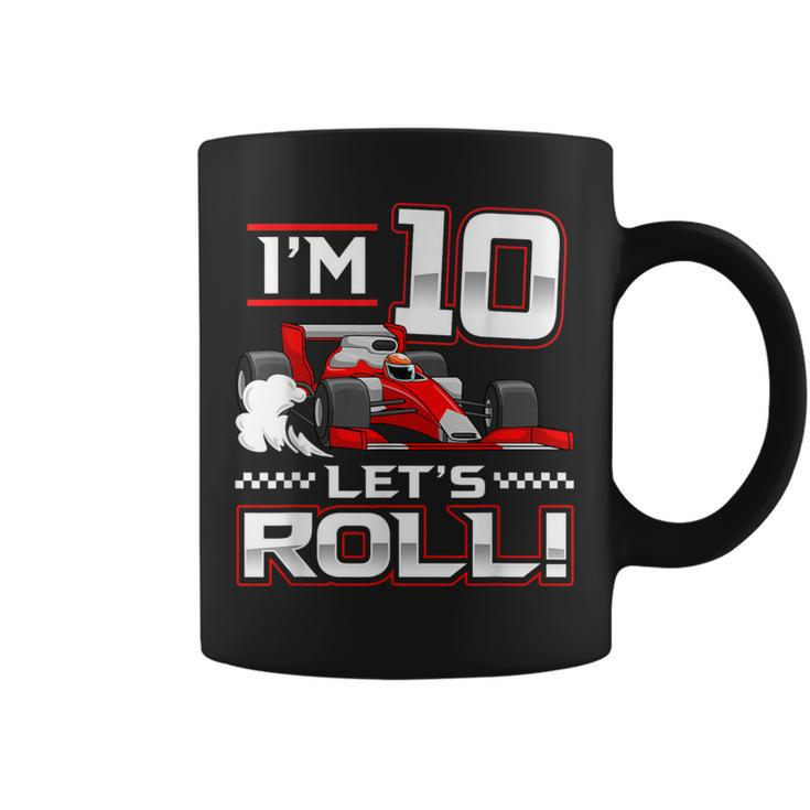 10Th Birthday Race Car 10 Year Old Let's Roll Toddler Boy Coffee Mug