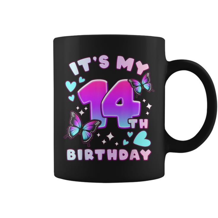 14Th Birthday Girl 14 Years Butterflies And Number 14 Coffee Mug